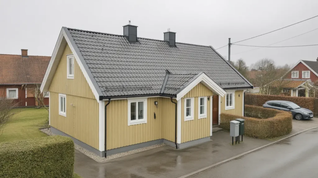 l ggning av nytt betongtegeltak p parhus i hageby norrk ping